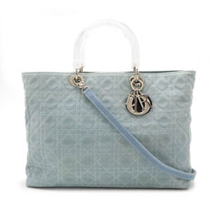 Christian Dior Lady Cannage Tote Bag Shoulder Denim Blue Clear